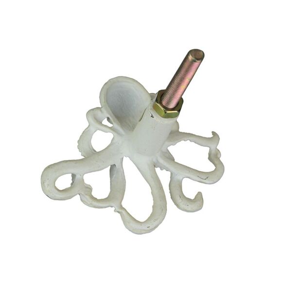 Set of 6 Distressed Finish Coastal White Cast Iron Octopus Drawer Pulls - Picture 3 of 4